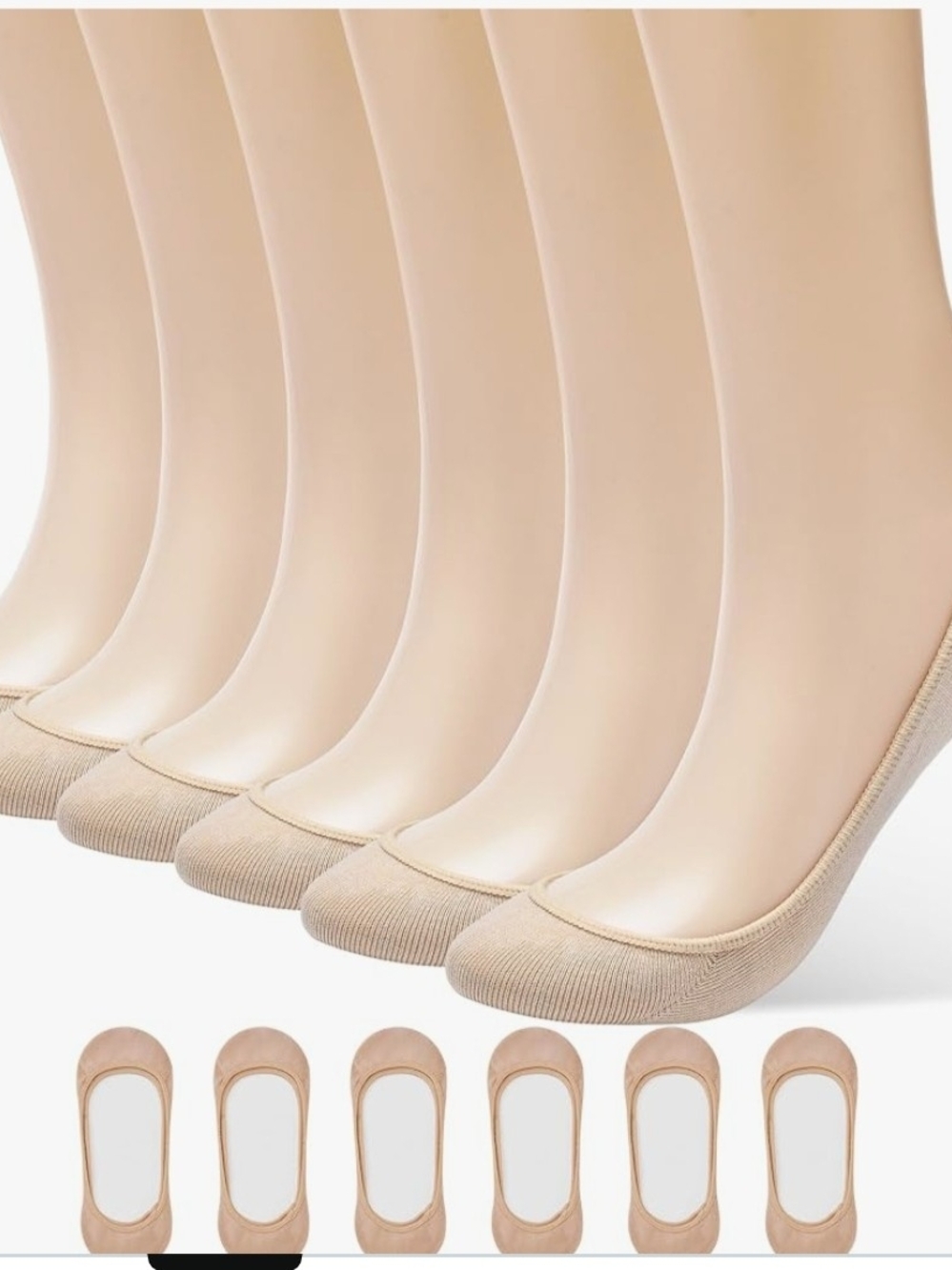 No-Show Liner Socks for Women - Nude (6 Pack) Size 6-9